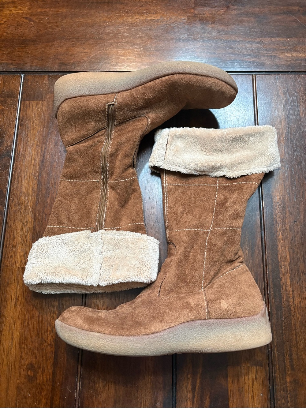 Vintage Y2K Franco Sarto Patchwork Boho Suede Boots with Fur Lining, Size 8/8.5